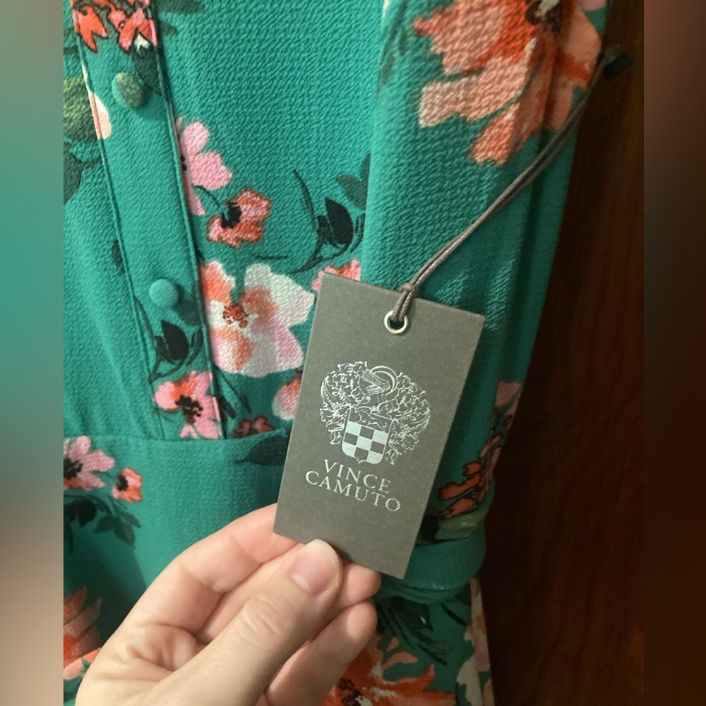 Green and pink floral tank midi dress. - Picture 4 of 5